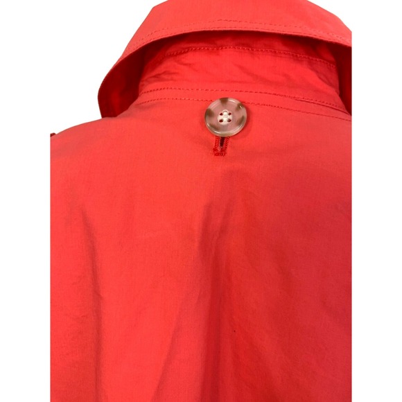 Chicos Trench Coat Womens Size Large Mid Length Belt Epaulette Zip Orange - Picture 7 of 12